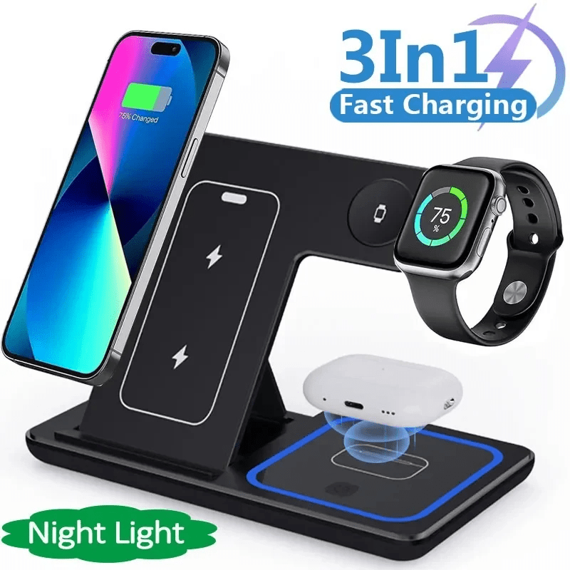 3 In 1 LED Fast Wireless Charger Stand Foldable Charging Station - Structured Differently3 In 1 LED Fast Wireless Charger Stand Foldable Charging StationWQA5H9Q3 In 1 LED Fast Wireless Charger Stand Foldable Charging Station
