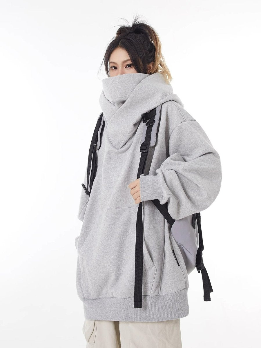 Loose High Collar Fleece Lined Hoodie - Structured DifferentlyLoose High Collar Fleece Lined HoodieRGZJ0KRLoose High Collar Fleece Lined Hoodie