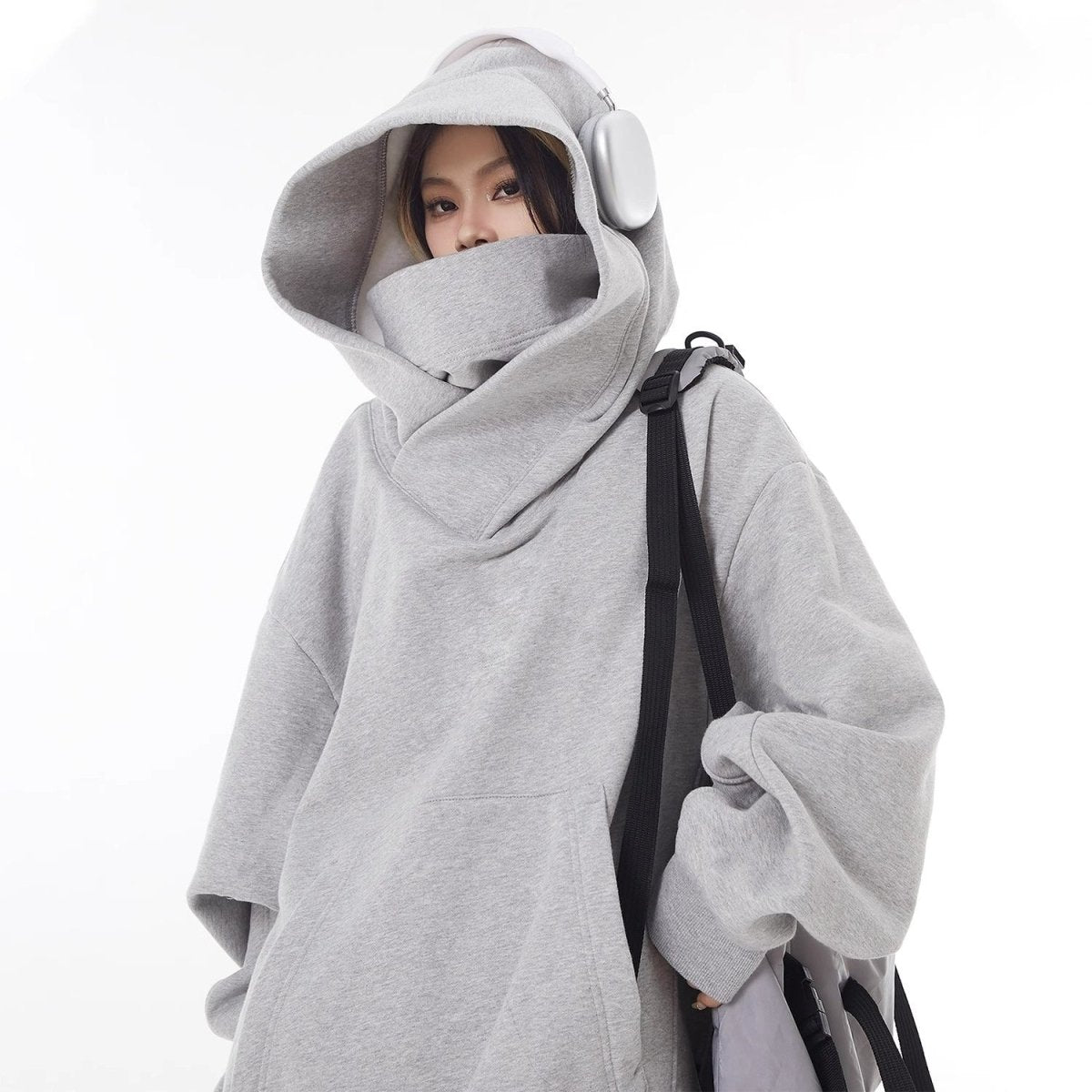 Loose High Collar Fleece Lined Hoodie - Structured DifferentlyLoose High Collar Fleece Lined Hoodie16BF04BLoose High Collar Fleece Lined Hoodie