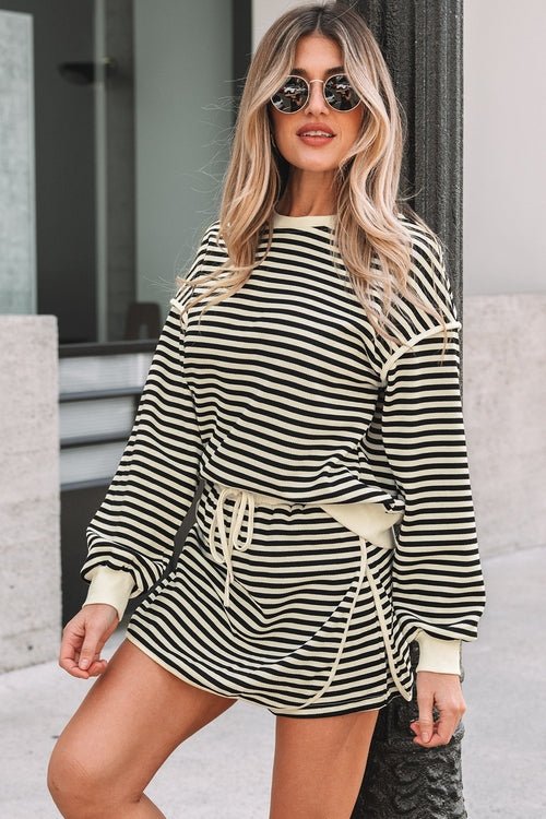 Stripe Textured Pullover Top and Mini Skirt Set - Structured DifferentlyStripe Textured Pullover Top and Mini Skirt SetLC631343-P219-LStripe Textured Pullover Top and Mini Skirt Set