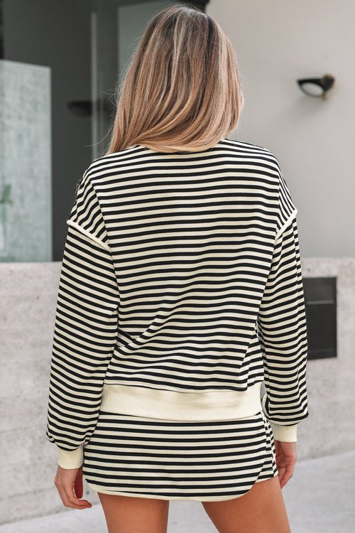 Stripe Textured Pullover Top and Mini Skirt Set - Structured DifferentlyStripe Textured Pullover Top and Mini Skirt SetLC631343-P219-LStripe Textured Pullover Top and Mini Skirt Set