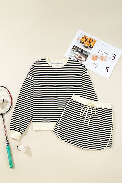 Stripe Textured Pullover Top and Mini Skirt Set - Structured DifferentlyStripe Textured Pullover Top and Mini Skirt SetLC631343-P219-LStripe Textured Pullover Top and Mini Skirt Set